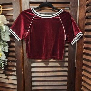 Bozzolo Velvet Maroon Crop Top with White Trim